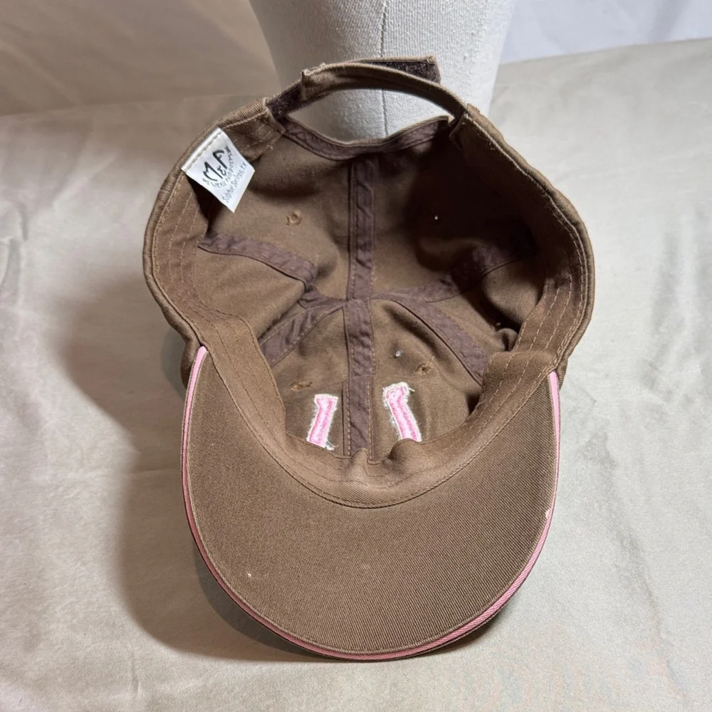 Brown Cotton Cap with Pink Horseshoe Design.